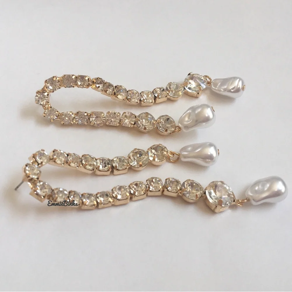 New Zara Rhinestone Crystal Drop Statement Earrings - Picture 12 of 16